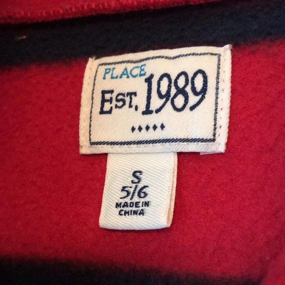 Children’s Place 1989 Red navy size 6 fleece 1/4 zip pullover shirt stand collar